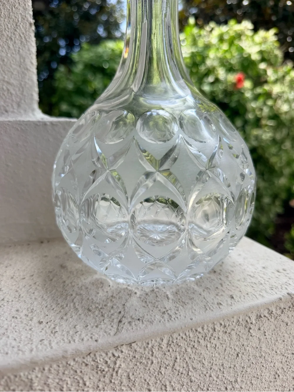 VTG Cut Crystal Decanter w Stopper Frosted Panels Barware Whiskey Wine Liquor
